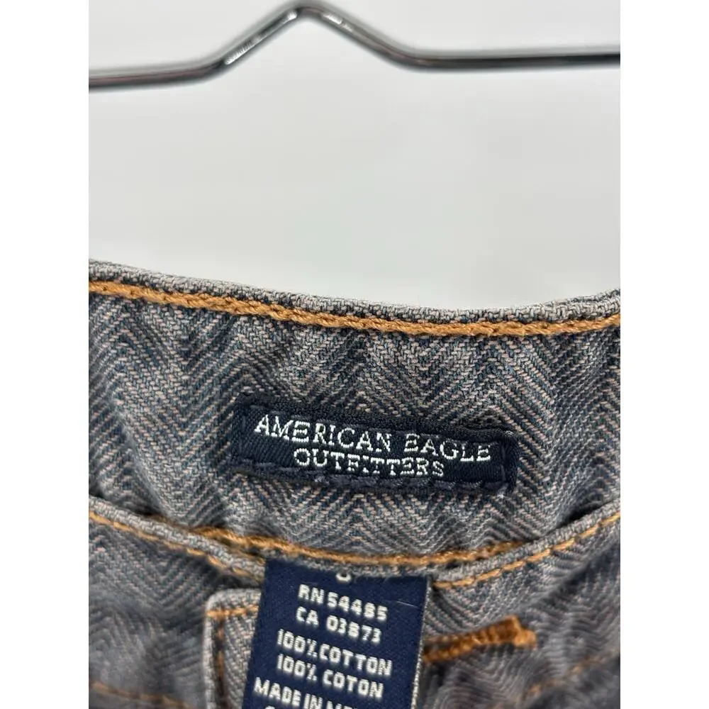 Vintage American Eagle Skirt Womens 8 Gray Blue Denim Jean Stripe Y2K 90s Pocket